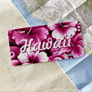 Tropical Hawaiian Flowers Hibiscus Pink White License Plate