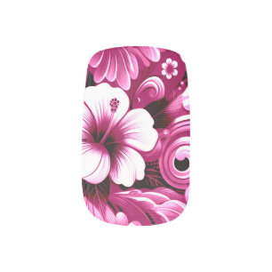 Tropical Hawaiian Flowers Hibiscus Pink White Minx Nail Art