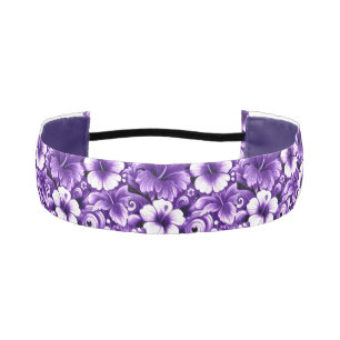 Tropical Hawaiian Flowers Hibiscus Purple Pattern Athletic Headband