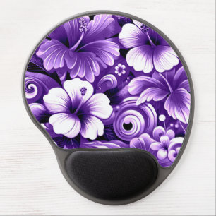 Tropical Hawaiian Flowers Hibiscus Purple Pattern Gel Mouse Pad