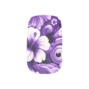 Tropical Hawaiian Flowers Hibiscus Purple Pattern Minx Nail Art