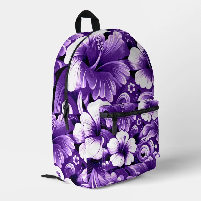 Tropical Hawaiian Flowers Hibiscus Purple Pattern Printed Backpack (Back Corner Left)