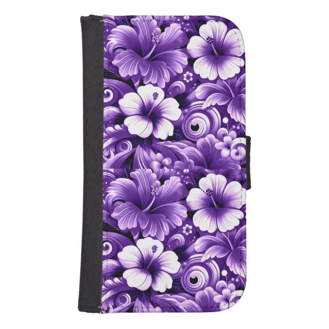 Tropical Hawaiian Flowers Hibiscus Purple Pattern Samsung Galaxy Wallet Case (Front)
