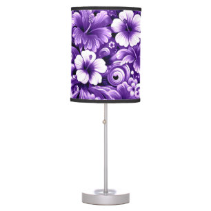 Tropical Hawaiian Flowers Hibiscus Purple Pattern Table Lamp