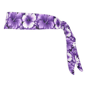 Tropical Hawaiian Flowers Hibiscus Purple Pattern Tie Headband