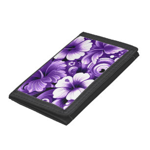 Tropical Hawaiian Flowers Hibiscus Purple Pattern Trifold Wallet