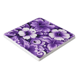 Tropical Hawaiian Flowers Hibiscus Purple Pattern Trivet