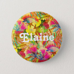 Tropical Hawaiian flowers leaves colorful floral Button