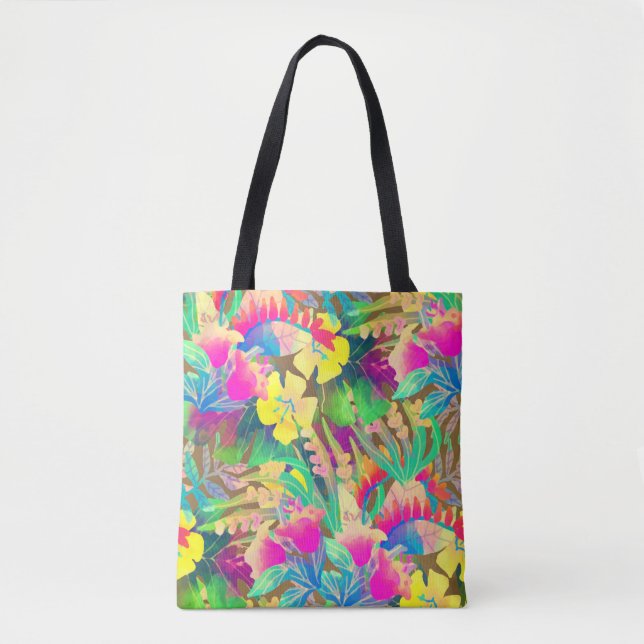 Tropical Hawaiian flowers leaves colorful floral Tote Bag (Front)