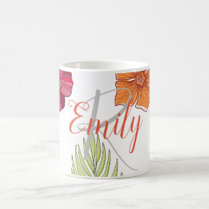 Tropical Hawaiian Flowers Monogram Elegant Coffee Mug