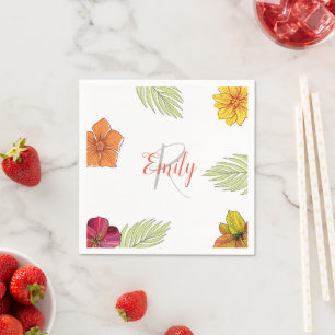 Tropical Hawaiian Flowers Monogram Elegant Napkins