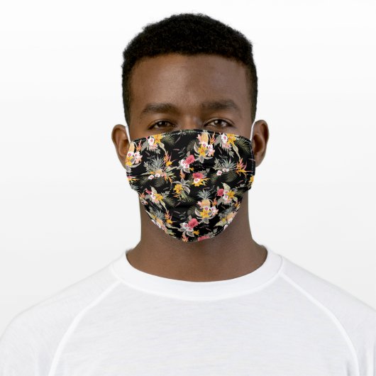 Tropical Hawaiian Flowers on Black Adult Cloth Face Mask (Worn)