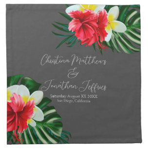 Tropical Hawaiian Flowers on Elegant Gray Cloth Napkin