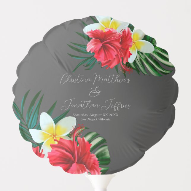 Tropical Hawaiian Flowers on Elegant Gray Wedding Balloon (Front)