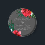 Tropical Hawaiian Flowers on Elegant Gray Wedding Magnet<br><div class="desc">This custom keepsake magnet features a tropical beach or island wedding theme. The background is a simple and elegant gray with colorful,  tropical Hawaiian flowers. Floral bouquets with palm leaves,  hibiscus,  and frangipani flowers accent the borders.</div>