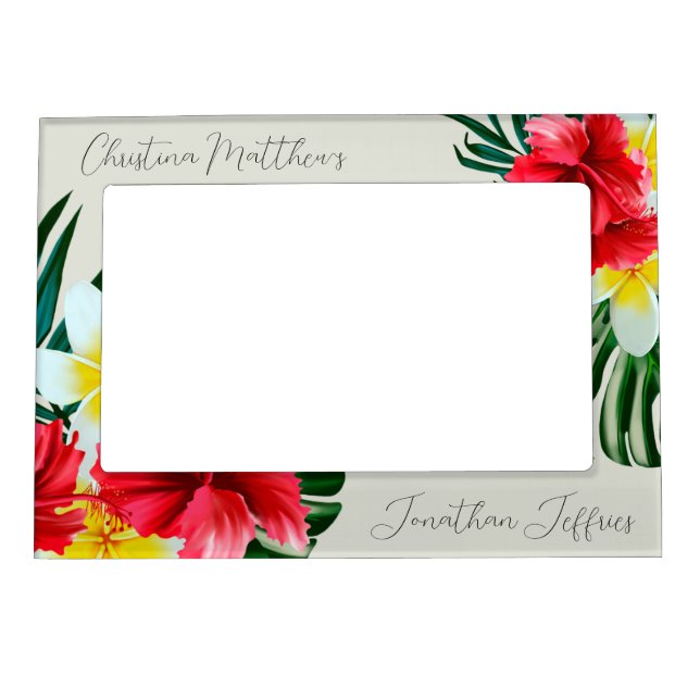 Tropical Hawaiian Flowers on Elegant Sage Magnetic Frame (Front)