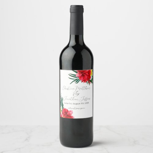 Tropical Hawaiian Flowers on Elegant White Wine Label