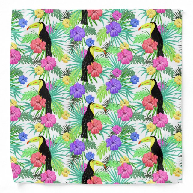 Tropical Hawaiian Flowers & Parrot Bandana (Front)