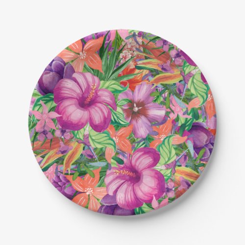 Tropical Hawaiian Flowers Pattern Paper Plates