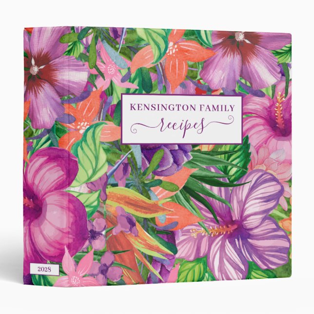 Tropical Hawaiian Flowers Pattern Recipe 3 Ring Binder (Front/Spine)