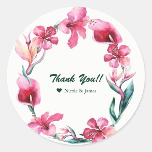 Tropical Hawaiian Flowers Wedding Luau Favor Classic Round Sticker