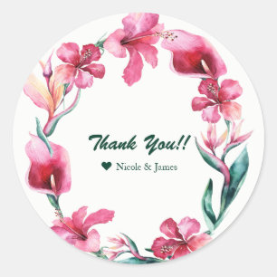 Tropical Hawaiian Flowers Wedding Luau Favor Classic Round Sticker