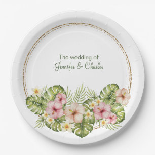 Tropical Hawaiian Flowers Wedding Paper Plates