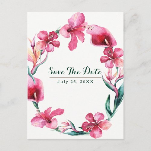 Tropical Hawaiian Flowers Wedding Save the Date Announcement Postcard