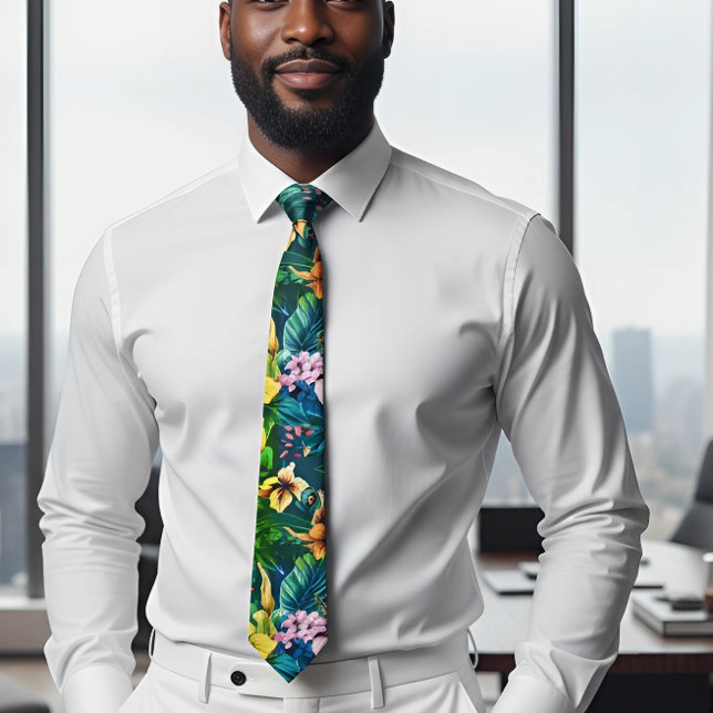 Tropical Hawaiian frangipani Colorful pattern  Neck Tie (Creator Uploaded)