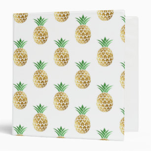 Tropical Hawaiian Gold Foil Pineapple Pattern 3 Ring Binder