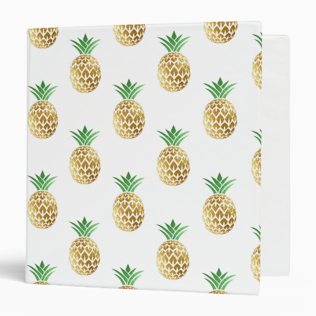 Tropical Hawaiian Gold Foil Pineapple Pattern 3 Ring Binder (Front/Inside)