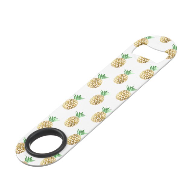 Tropical Hawaiian Gold Foil Pineapple Pattern Bar Key (Front Angled)