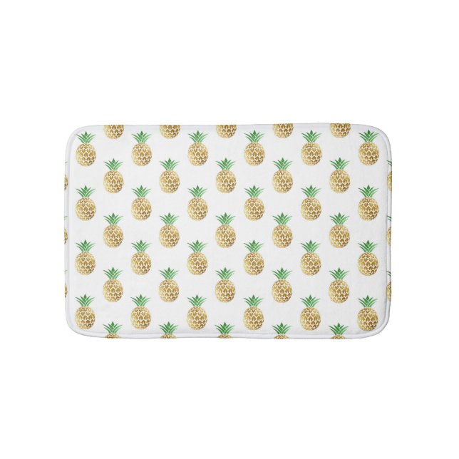 Tropical Hawaiian Gold Foil Pineapple Pattern Bath Mat (Front)
