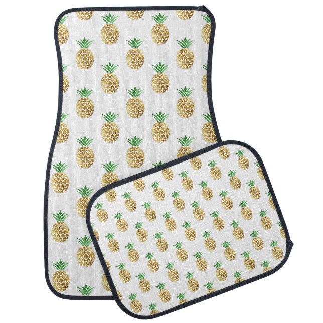 Tropical Hawaiian Gold Foil Pineapple Pattern Car Floor Mat (Set)