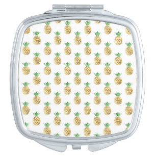 Tropical Hawaiian Gold Foil Pineapple Pattern Compact Mirror