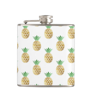 Tropical Hawaiian Gold Foil Pineapple Pattern Flask