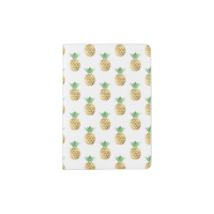 Tropical Hawaiian Gold Foil Pineapple Pattern Passport Holder