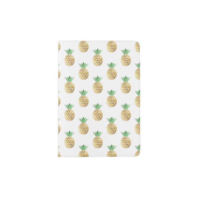 Tropical Hawaiian Gold Foil Pineapple Pattern Passport Holder (Front)