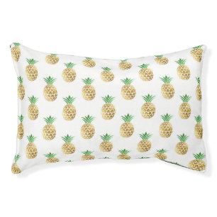 Tropical Hawaiian Gold Foil Pineapple Pattern Pet Bed