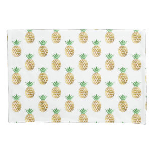 Tropical Hawaiian Gold Foil Pineapple Pattern Pillow Case