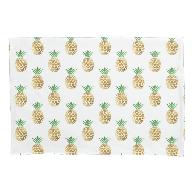 Tropical Hawaiian Gold Foil Pineapple Pattern Pillow Case (Front)