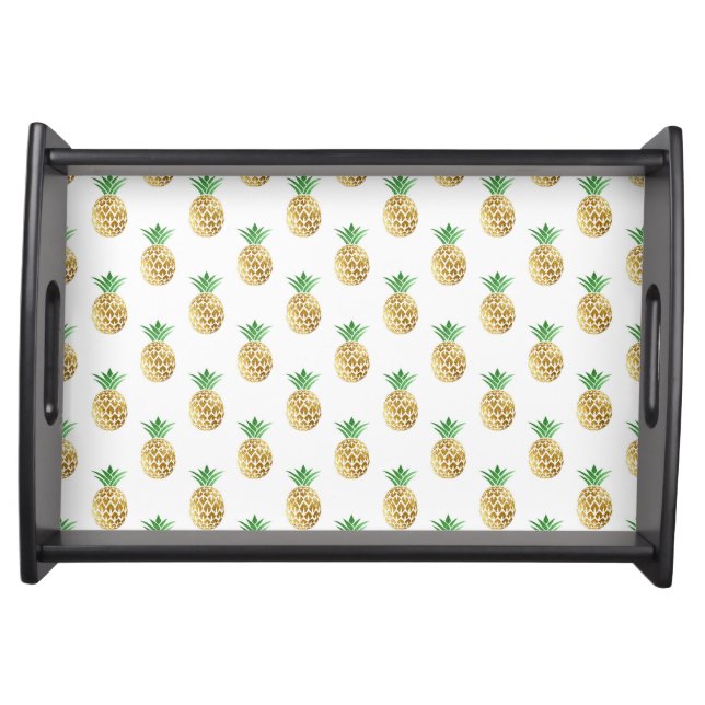 Tropical Hawaiian Gold Foil Pineapple Pattern Serving Tray (Front)