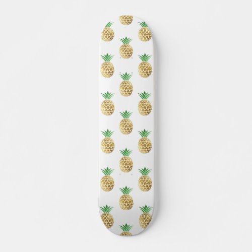 Tropical Hawaiian Gold Foil Pineapple Pattern Skateboard