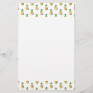 Tropical Hawaiian Gold Foil Pineapple Pattern Stationery