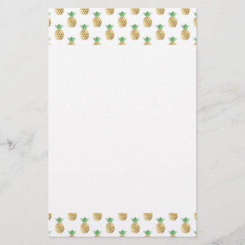 Tropical Hawaiian Gold Foil Pineapple Pattern Stationery