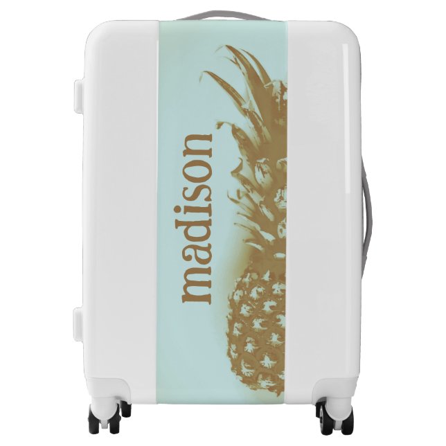 Tropical Hawaiian Gold Pineapple Custom Monogram Luggage (Front)