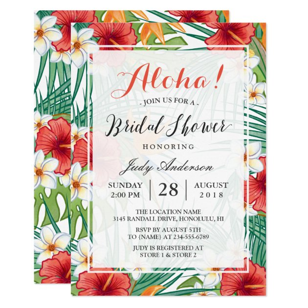 Tropical Hawaiian Hibiscus Aloha Bridal Shower Invitation