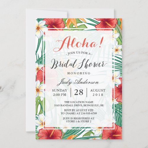 Tropical Hawaiian Hibiscus Aloha Bridal Shower Card