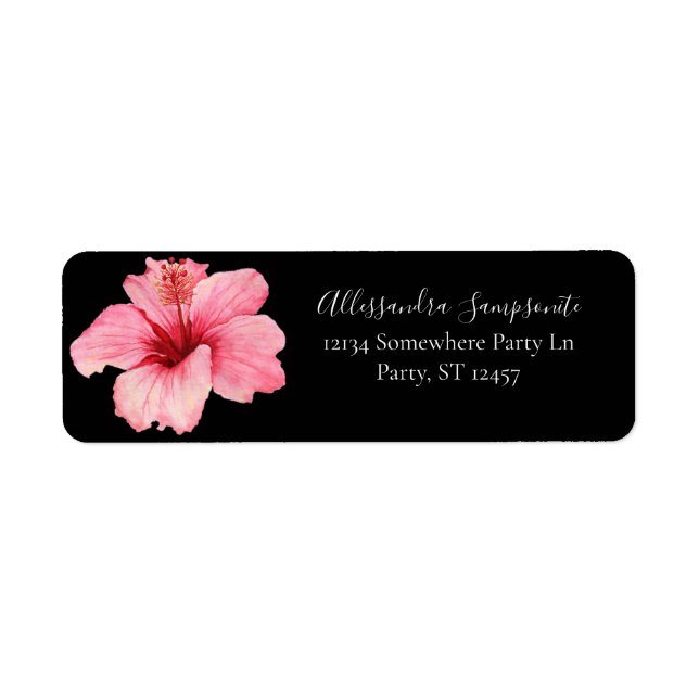 Tropical Hawaiian Hibiscus Black Return Address Label (Front)