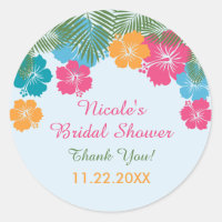 Tropical Hawaiian Hibiscus Bridal Shower Sticker